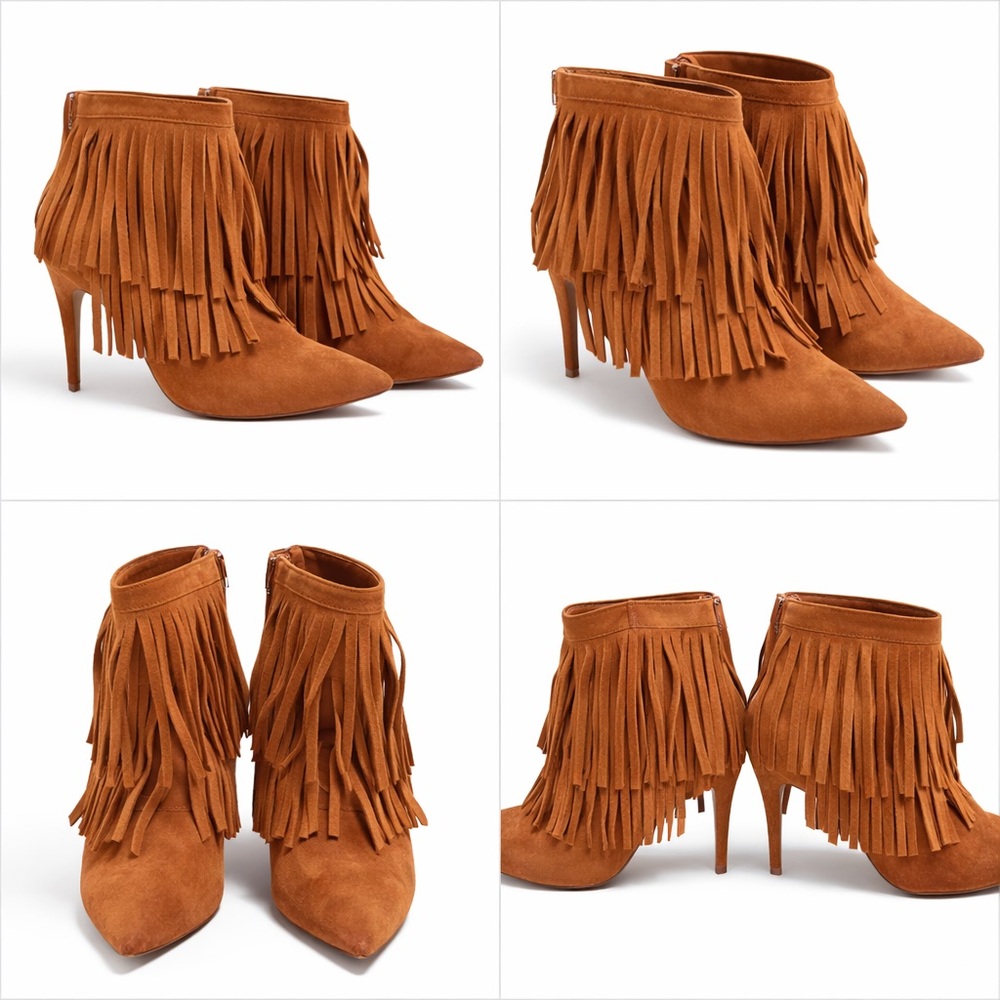 Nine West Tan Fringe 3 inch Heeled Boots